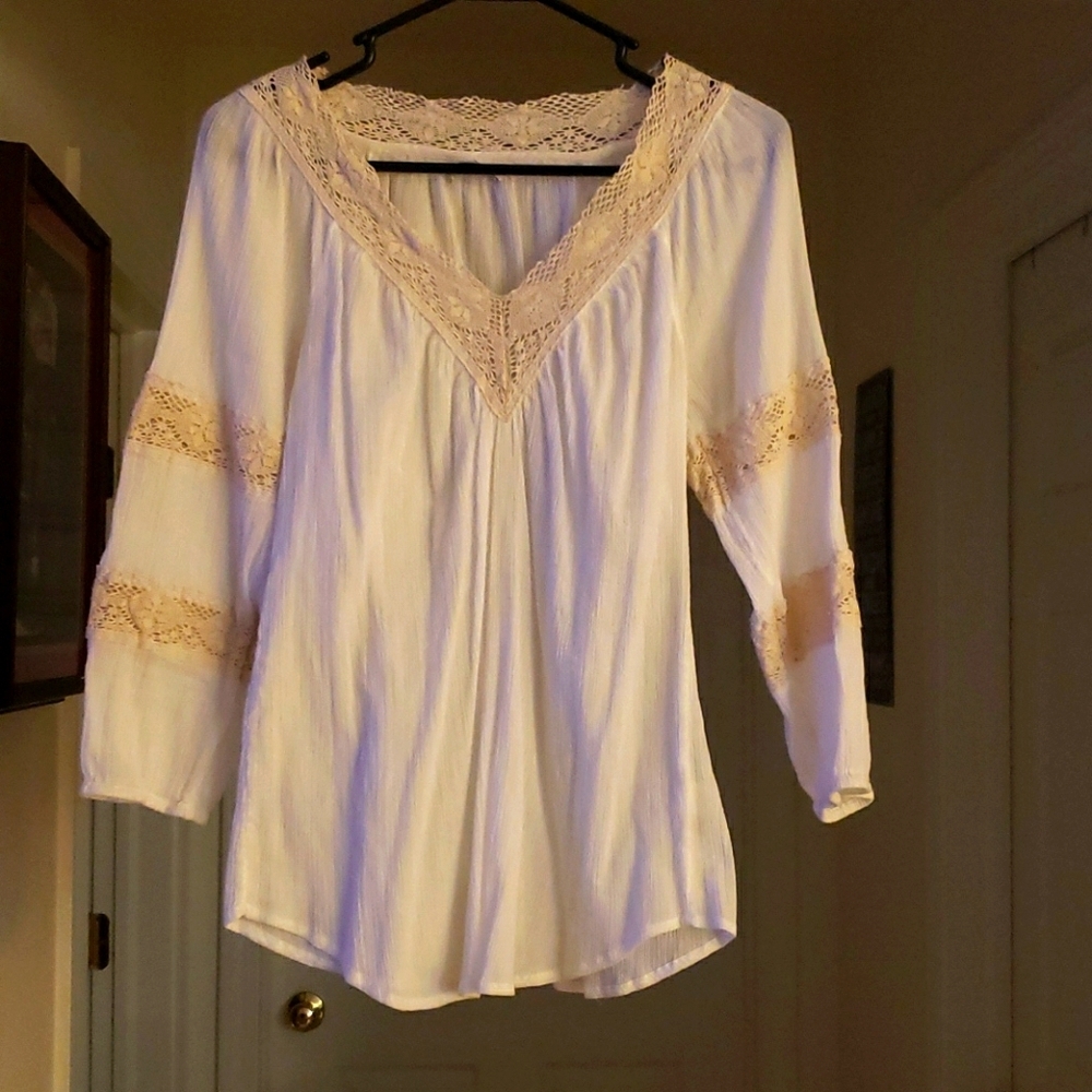 Gap Boho Lace Blouse M White Peasant Top Cottagecore Flowy Feminine